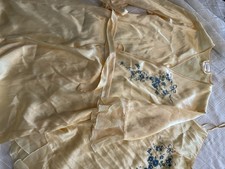 secret treasureSilk Satin Robe Gown Set Yellow Blue Embroided Floral V-Neck