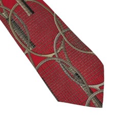 Ralph Lauren POLO Necktie TENNIS RACKET Print Design RED 100% SILK Made in USA