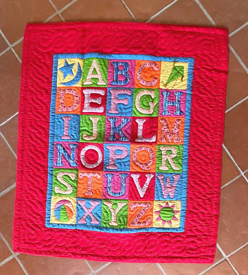 QUILT-KINDERSPIELDECKE AUS VIETNAM, ABC-QUILT, KINDERZIMMER-DEKO 120 X 100 CM