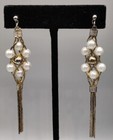 Vintage Silver Gold Tone White Faux Pearl Bead Chain Stud Post Earrings Jewelry  — photo 1