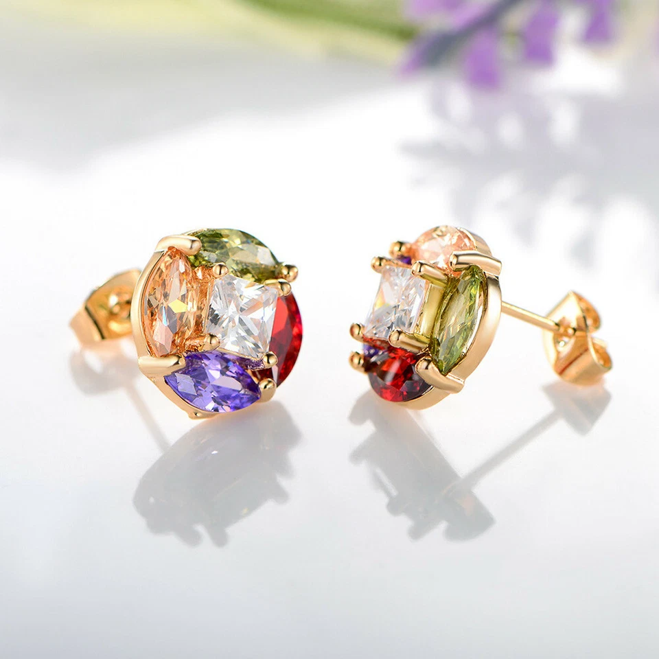 Aretes Monalisa Natural Peridoto Morganita Granate Gemas Chapados en Oro Rosa Foto 4 de 4