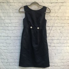 Vera Wang Lavender Label Navy Silk Blend Button Detail Sleeveless Dress- Size 0