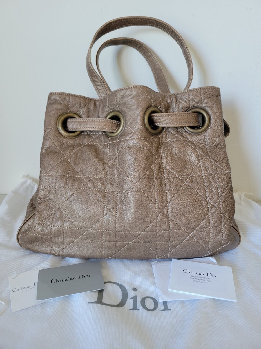 Vintage CHRISTIAN DIOR Lambskin Cannage Drawstring Bucket Bag