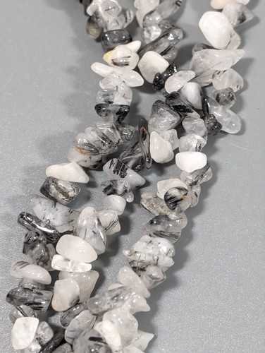 Black Rutilated Quartz Chip Multi Strand Necklace 925 Layered Boho 18 inch - Picture 9 of 12