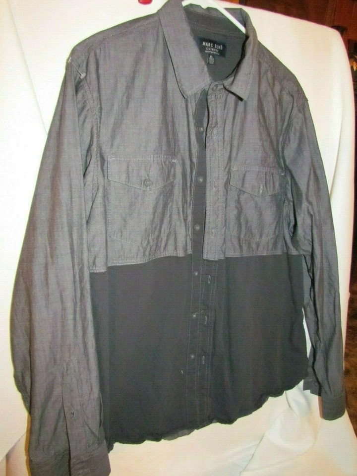 Camisa de vestir para hombre MARC ECKO corte y costura clásica con botones manga larga XL CARBÓN Foto 2 de 3