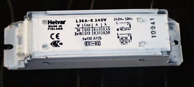 L36 A-K 240V Helvar gewickeltes Vorschaltgerät 2 x 18W Leuchtstoffröhre Striplight Vorschaltgerät G13