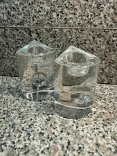 New Lenox Ovations Moonlight Pair Of Crystal Glass Candlesticks 3.5” Austria