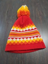 Vintage 80s Wigwam Mills Multicolor Beanie Hat Cap Pompom Acrylic O/S