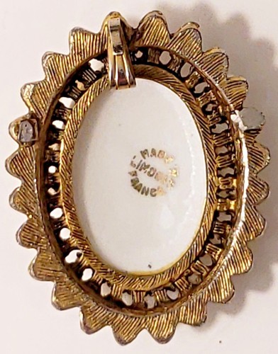 Vintage Limoges Porcelain Cameo Blonde Lady Brooch converted to Necklace pendant - Picture 6 of 11