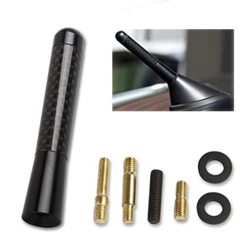 REAL CARBON FIBER 3 INCH SHORT ANTENNA JDM STYLE AM/FM RADIO AERIAL WHIP BLACK - Picture 1 of 9