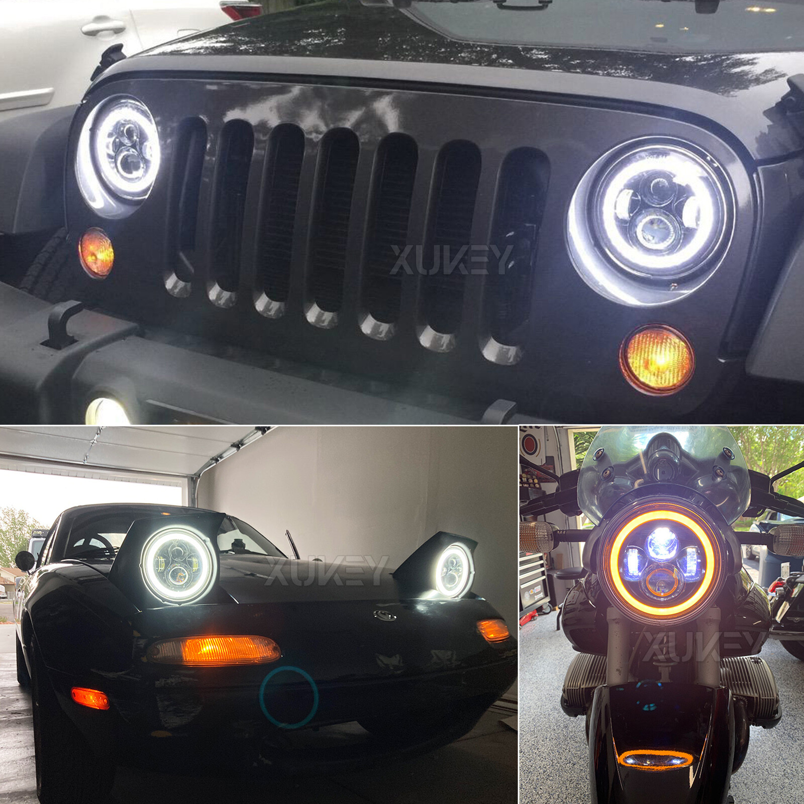 7inch LED Headlights + Tail Lights Set Combo 4X For Jeep Wrangler TJ 1997-2006