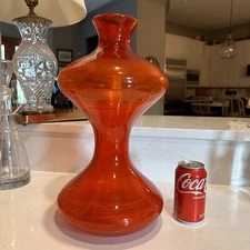 Blenko 1957 Red Glass Large mushroom Bottle Decanter Vase Floor Decanter