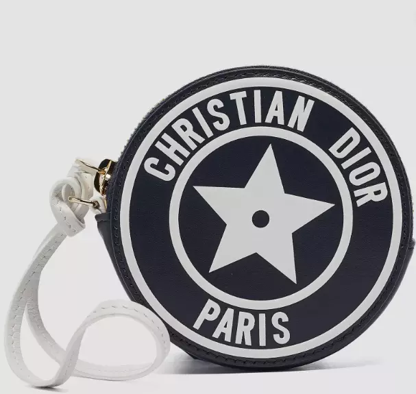 Porte monnaie rond Dior Deep bleu marine/blanc vibe cuir 100% authentique