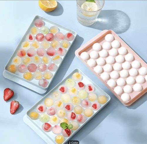 Random Color Plastic Ice Tray, 2 PACK 33 Grid Ice Ball Mold Wth Lid For HomE - Bild 5 von 6