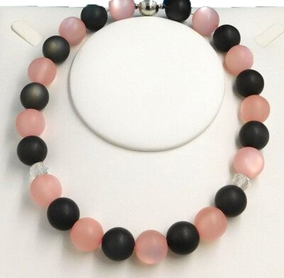 Modeschmuck Polarisperlen Halskette rose-grau matt 15 mm Magnetverschluß
