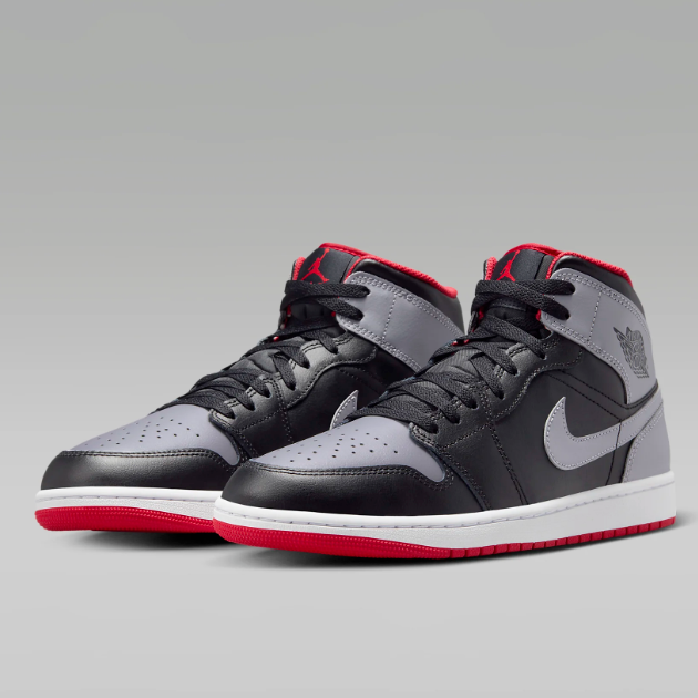 Nike Air Jordan 1 Mid Shoes Black Cement Gray Fire Red DQ8426-006