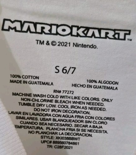 NWT Mario Kart Boy Shirt White Checkered Graphic Short Sleeve Sz S (6/7) Gaming - Picture 3 of 5