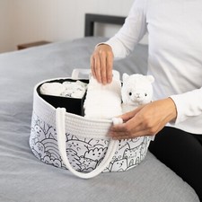 White Baby Rope Canvas Diaper Caddy Organizer, Diaper Bag