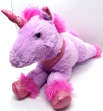 Hug Fun Pink Purple Stuffed Unicorn 13" Tall Sparkling Feet