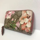 Authentique porte monnaie Gucci Blooms fleur rose GG Supreme PVC toile carte