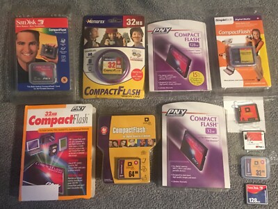 One(1) CompactFlash Memory Card 32 or 128MB SanDisk PNY Simple Tech New