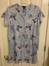 Miss Elaine Relax Womens Short Robe Size 1X Blue/White Floral