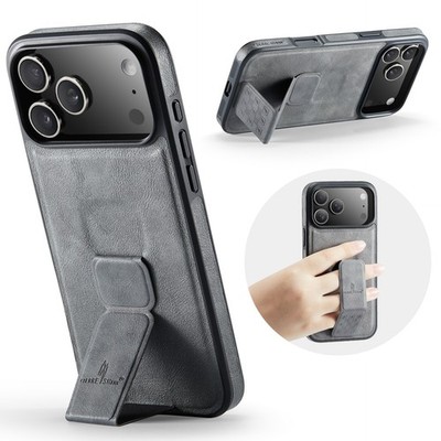 For iPhone 17e 17 Pro Max 15 14 13 12 Leather Case with Kickstand + Grip Strap