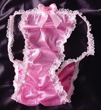 Pink Shimmer  Stretch Ruched Frilly Tanga Sissy Panties cd tv Feminine knickers