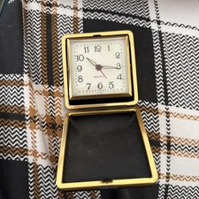 Vintage Equity Travel Alarm Clock Wind Up Black Case 