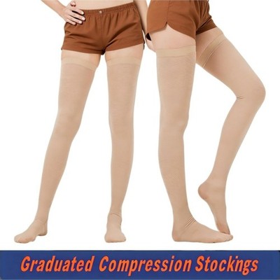 2x Thigh High Compression Stockings 20-30 mmHg, Closed Toe Socks for Women & Men