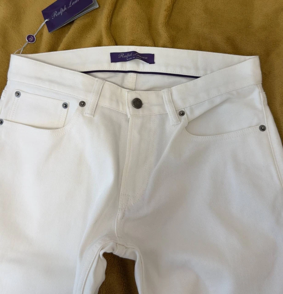 New Ralph Lauren Purple Label Size 31/34  Men's White Denim Jeans Made In Italy - Bild 2 von 4