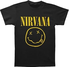 Nirvana Smiley Face T Shirt Men’s 90s Grunge Rock Band Tee Kurt Cobain Music