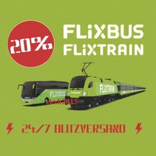 20% FlixBus FlixTrain Gutschein. Weltweit f&uuml;r jede Reise g&uuml;ltig BLITZVERSAND