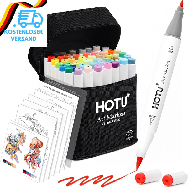 Hotu Alkohol Marker Mit Pinselspitze, 50 Farben Doppelspitzige Alkoholmarker, Kü-image