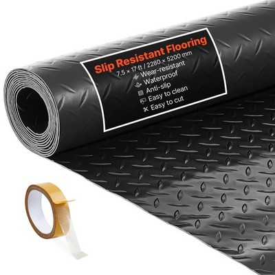 VEVOR Garage Floor Roll 7.5x17 ft PVC Diamond Mat Non-Slip Easy Clean Black