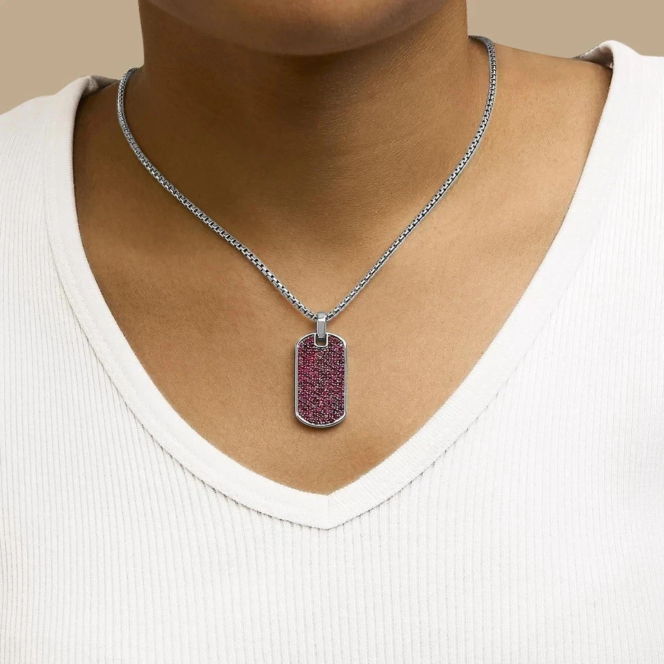 3Ct Round Cut Lab-Created Pink Ruby Men's Pendant 14K White Gold Finish - Image 4 of 4