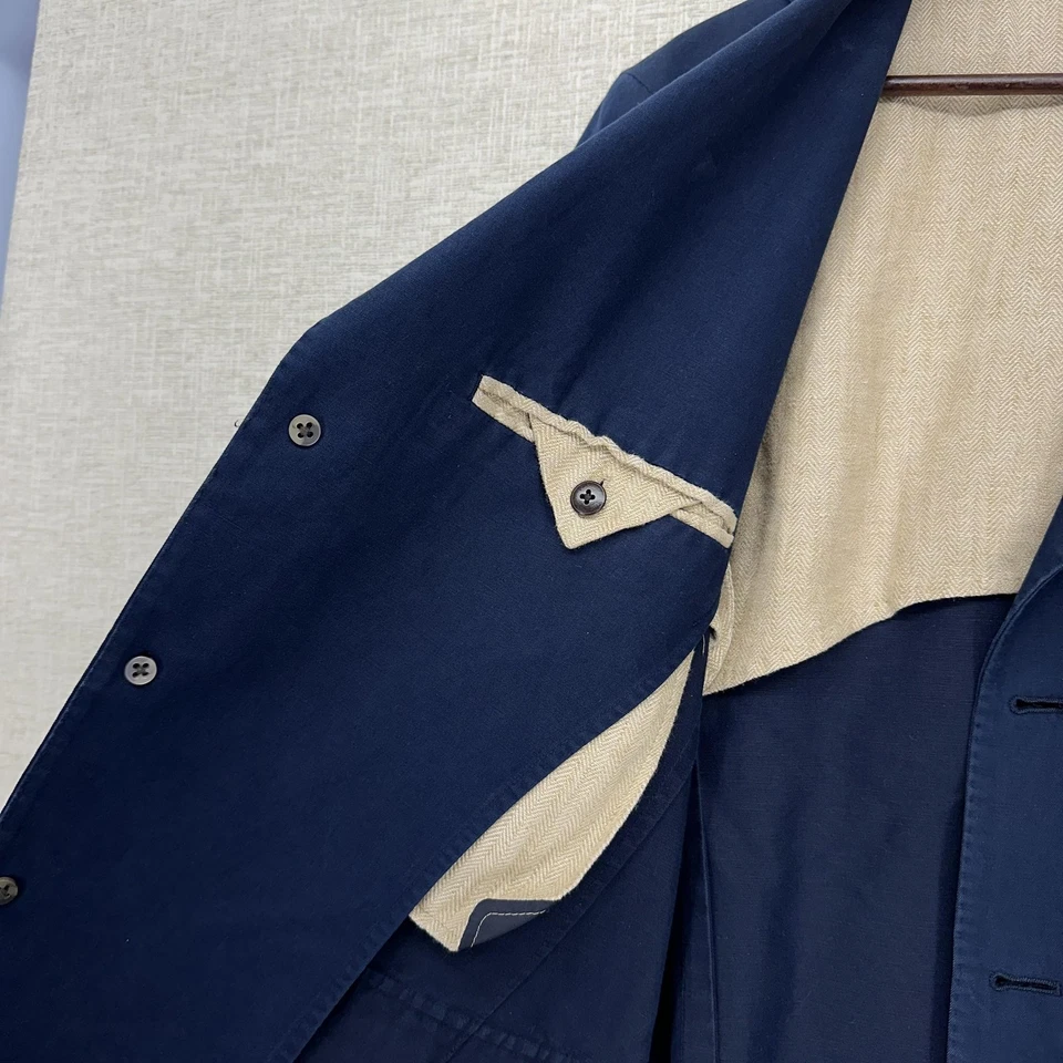 Blazer Brooks Brothers Para Hombre Mediano Azul Marino Lino Algodón Parche Bolsillo Abrigo Deportivo Foto 4 de 4