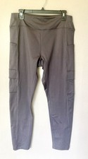 PINK Active Leggings Women's XL Gray Side Pockets High Rise Athleisure Pants