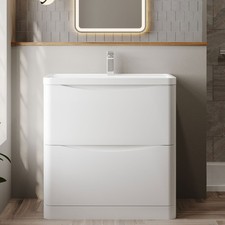 Nuie Lunar FS 2-Drawer Vanity Unit & Polymarble Basin 800mm - Satin White