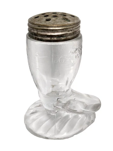 EAPG Union Pacific Railroad Boot Glass Salt Shaker W/ Original Lid