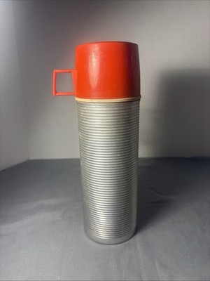 Vintage American Thermos Bottle Red Top ribbed aluminum Model 2284 H USA made