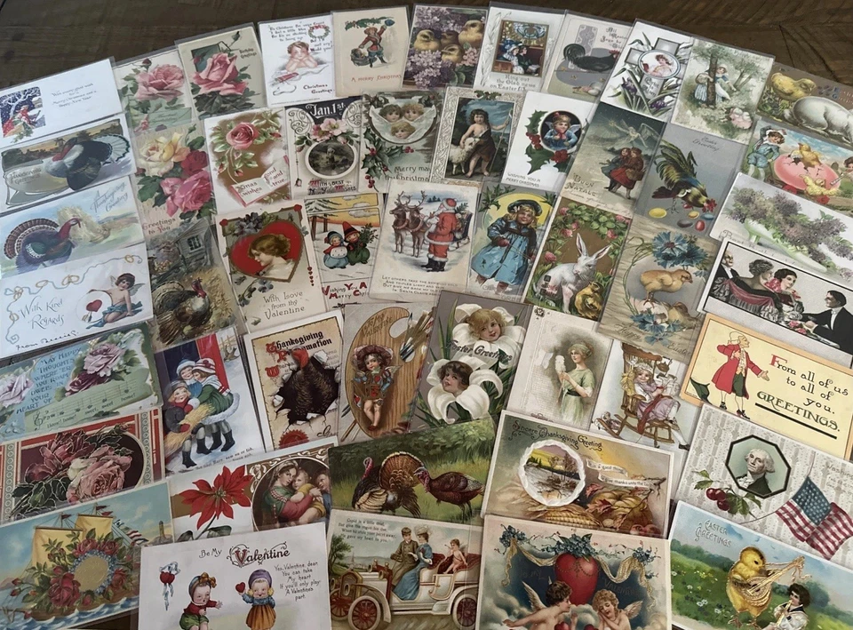 Lote de 60 postales de felicitación navideña ~ Navidad ~ Pascua ~ Acción de Gracias Santa ~ etc. ~ k398 Foto 3 de 4