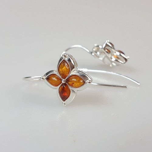 Pendientes cotidianos, pendientes de plata, joyas de ámbar báltico marrón... - Imagen 1 de 10