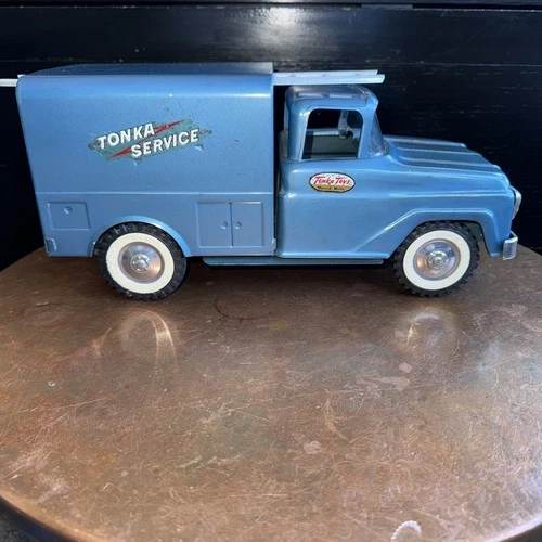 VINTAGE 1960 TONKA SERVICE TRUCK DARK METALLIC BLUE ORIGINAL PAINT AND DECALS