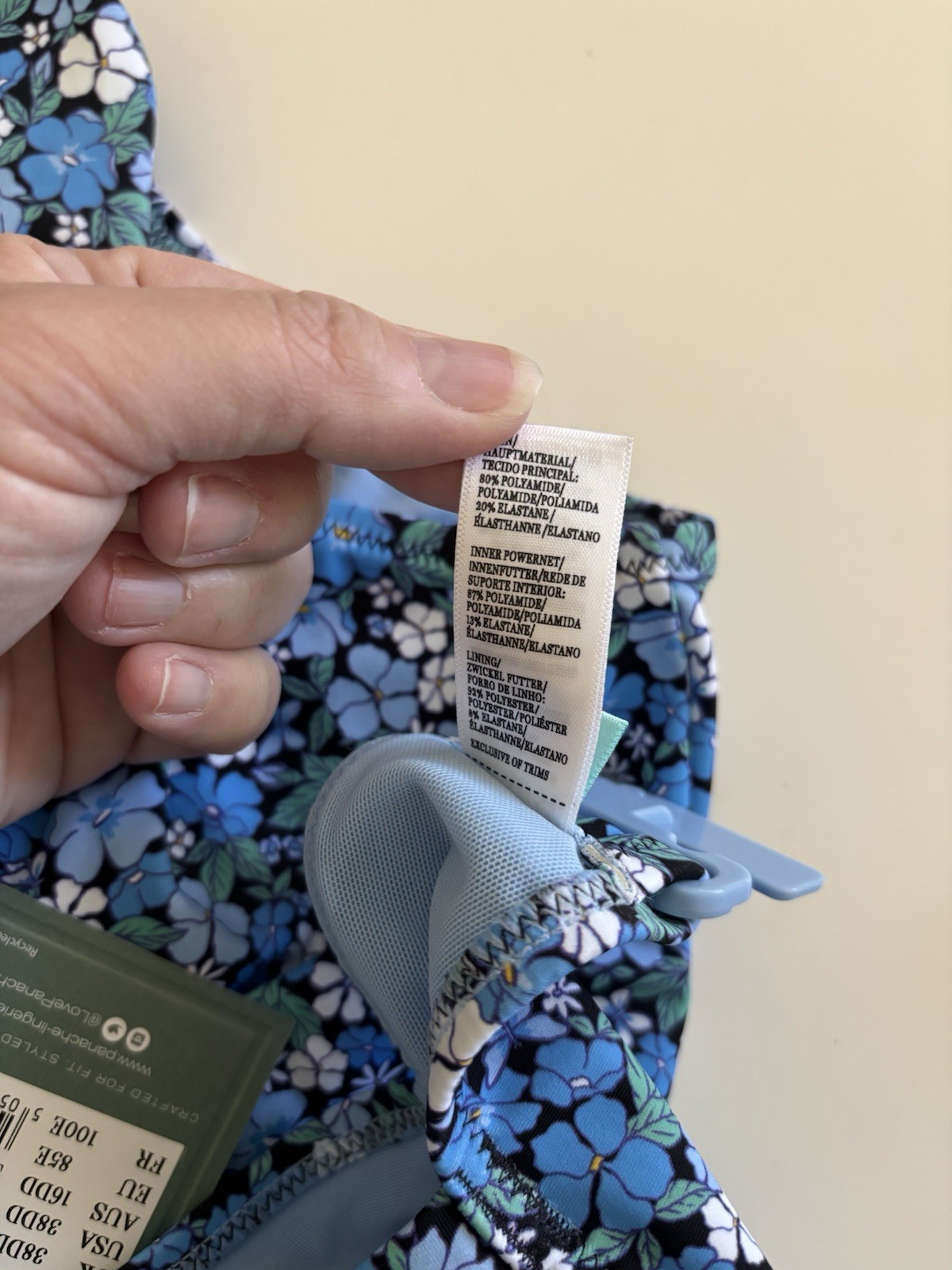 Panache Swim Monica Balcony Widestrap Swimsuit Posey Blue Floral US 38DD NWT