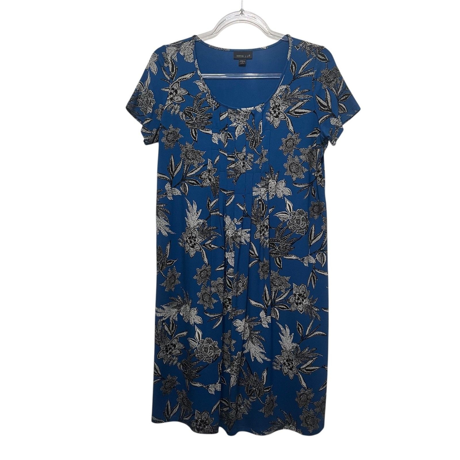 J.Jill Wearever CollectionTeal Floral Pleated Shift Dress Petite Small Casual