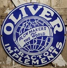 VINTAGE OLIVER PORCELAIN SIGN OLD 30" TRACTOR PLOW IMPLEMENTS FARMING EQUIPMENT