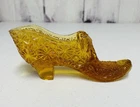 Vintage Fenton Amber Art Glass Slipper Shoe Daisy Button