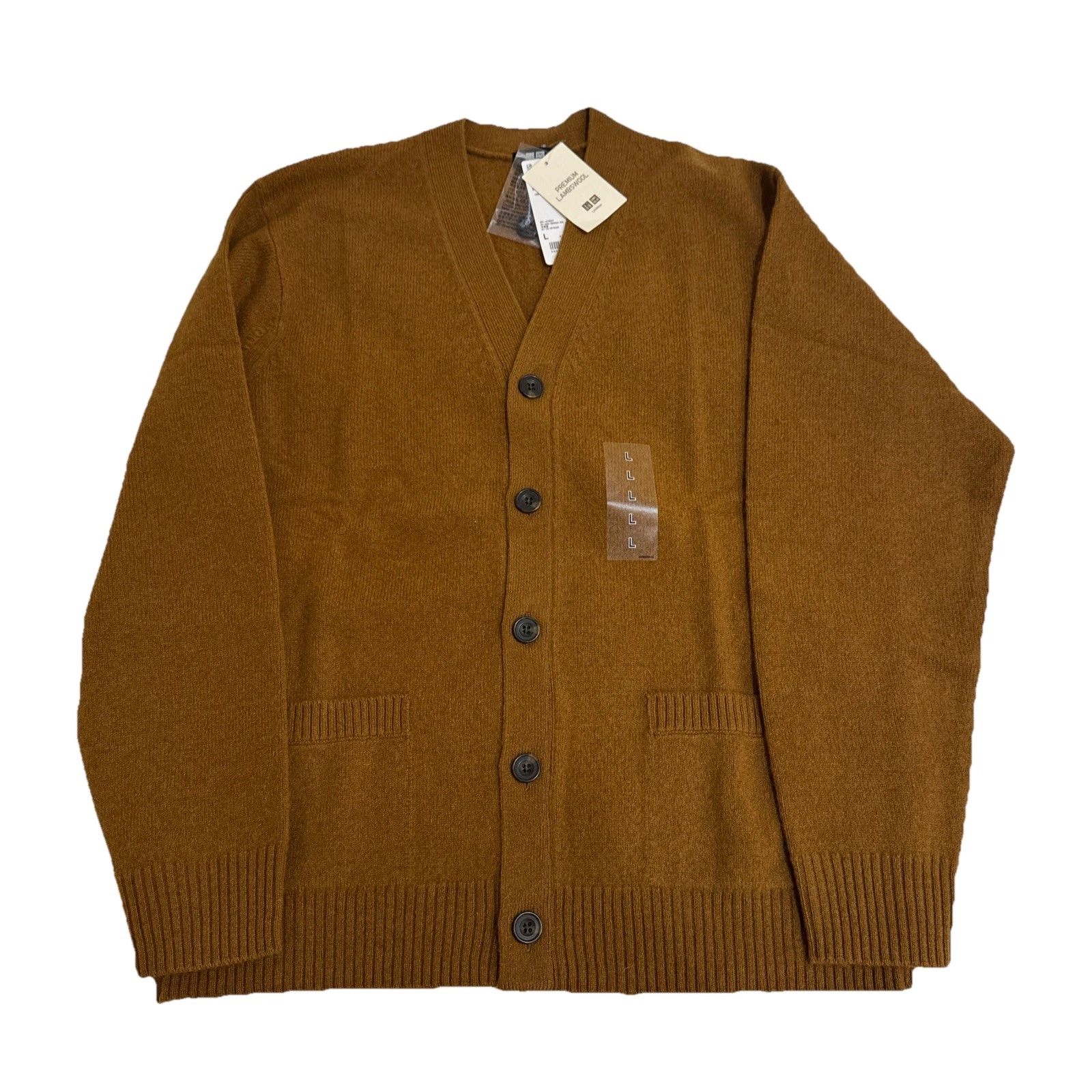 Uniqlo Lambswool V Neck Cardigan Brown Button Japan Japanese Sweater M Medium