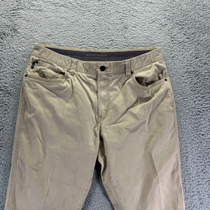GH Bass & Co Chino Pants Mens 36x30 Beige Cotton Stretch Workwear Waist Band - Image 2 of 4